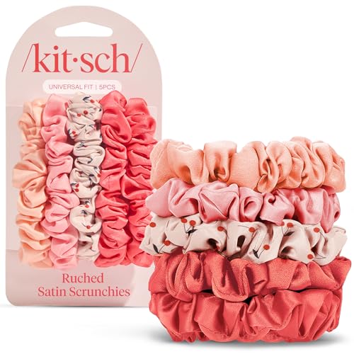 Kitsch Ultra-Petite Satin Scrunchies for Women - Cherry Blossom, 5pcs - color: Assorted Cherry Blossom