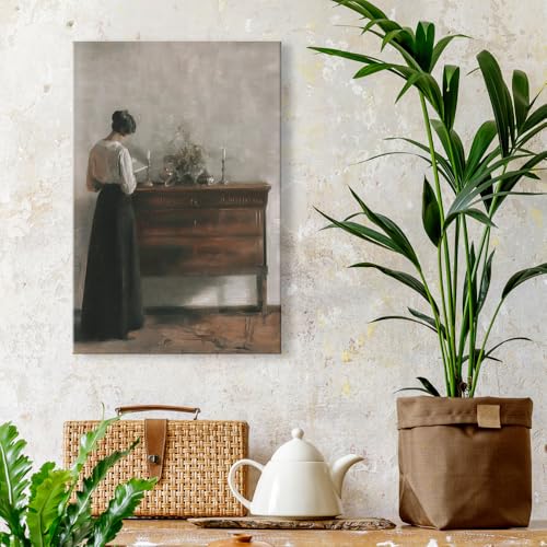 uoyien Vintage Danish Canvas Wall Art Famous Artwork Woman Reading Portrait Oil Painting Dark Academia Aesthetic Print 19th Century Antique Poster Retro Gallery Home Decor 12x16in Wrapped Canvas - color: Grey, size: 12x16in Wood Framed