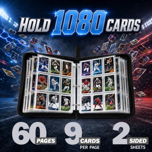 Football Card Binder, Holds 1080 Cards, 9-Pocket Trading Card Binder - color: Football A