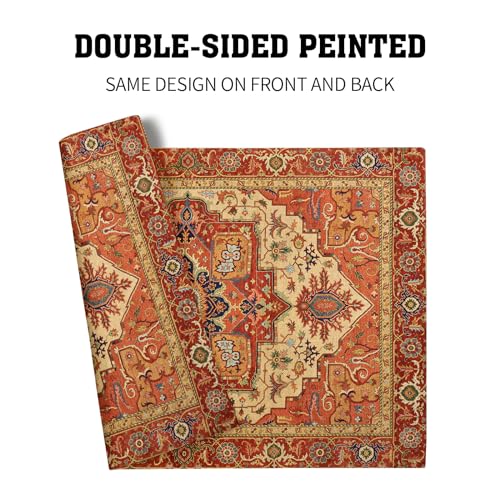 Giwawa Boho Ethnic Placemats Set of 4 Vintage Orange Brown Retro Flower Decorative Linen Table Place Mats 12"x18" Rustic Country Style Floral Place Mats Heat Resistance for Kitchen Dining Farmhouse - color: Boho Ethnic