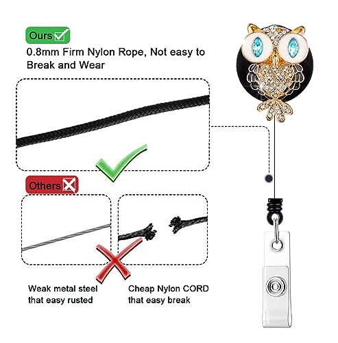 5 Pack Retractable Crystal Badge Reels with Cute Animal Design - color: 5 Pieces-owl,turtle,elephant