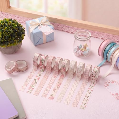 Gueevin 24 Rolls Floral Washi Tapes Set Scrapbook Supplies, Pink Floral - style: Pink Floral