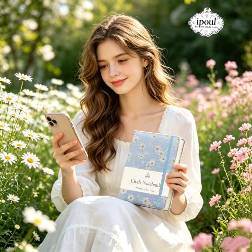Blue Notebook, Small Notebooks 5x7, B6, Cute Jouranl, Hardcover, Lay-flat, College Ruled, Thick, Journal for Women, Girls, Cloth Flower Cover - color: B6-Cute Daisy Blue
