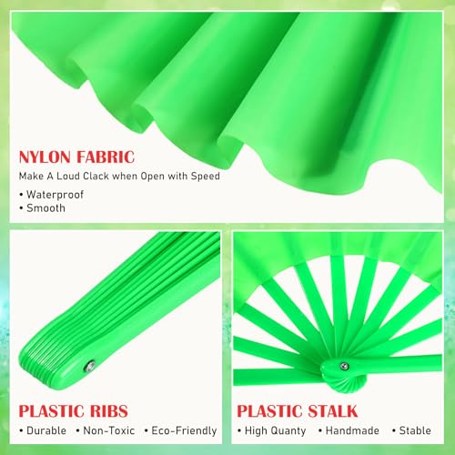 Maitys 2 Packs Large Folding Hand Fans, 13'', Green and Red - color: Green and Red