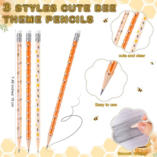 Fuyoooo 36 Sets Bee Party Favor Bulk Inspirational Notepads Pencil Mini Erasers Greeting Card Bee Themed Classroom Decor Party Supplies School (Cute)