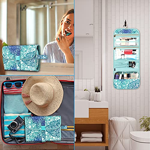 FINTIE Portable Toiletry Cosmetic Travel Bag Hanging Makeup Organizer - color: Emerald Illusions