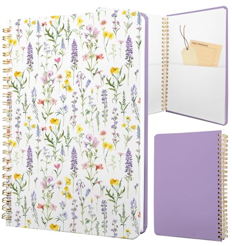 Cute Spiral Notebook Journal A5 6x9 Note Book with Pocket, Floral - color: Line Floral