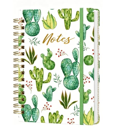 Cute Spiral Journal Planner, A5 Hardcover Lined Writing Journals for Women - color: Green Cactus