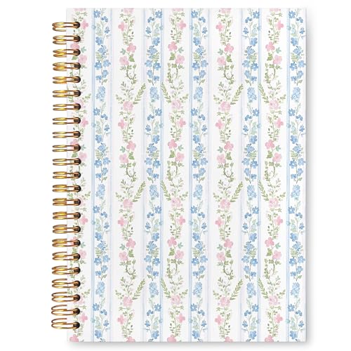 VIIJJUE Floral Journal Notebook,Blue and Pink Flower Botanical Journals for Writing, Elegant Aesthetic Plants Hardcover Spiral Notebooks, 5.5x8.3 Inch - color: Full-page flower-03
