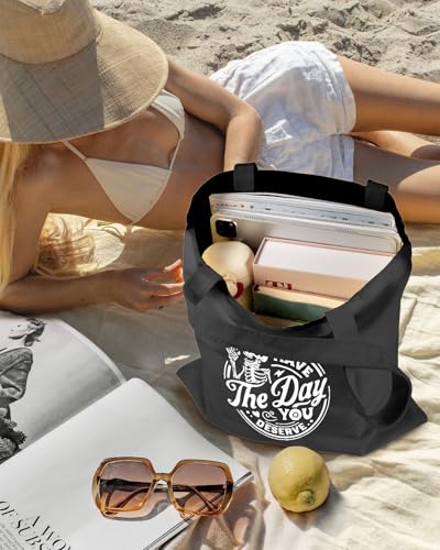 Miss Adola Canvas Tote Bag for Women with Inner Pocket - color: Deserve Skull