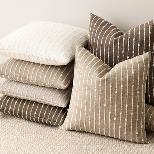 Foindtower Boho Striped Boucle Lumbar Throw Pillow Covers 12x20 Inch Brown - color: Brown, size: 20" x 12" (Pack of 2)