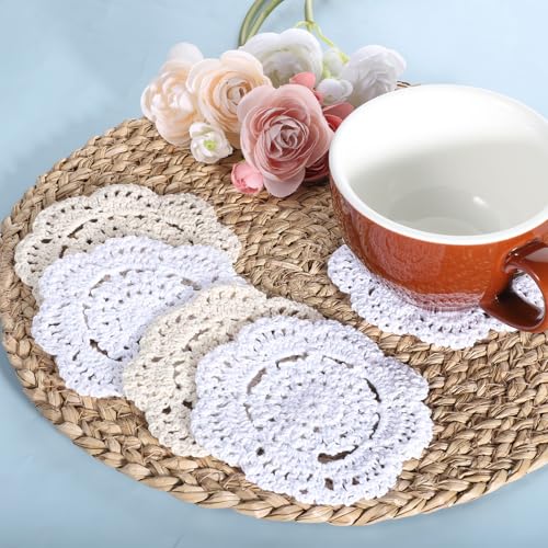 JJUNW 12 PCS Crochet Doilies, 4 Inch Round Lace Placemats for Cup Coasters