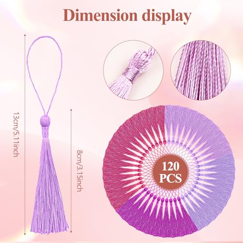 NACHLYNN 120 Pcs Bookmark Tassels Bulk 13cm/5 Inch Silky Handmade Soft Craft Mini Tassels for Jewelry Keychain Making with Loops for Dress Decoration DIY Craft Accessory (Purple Series) - color: Purple Series