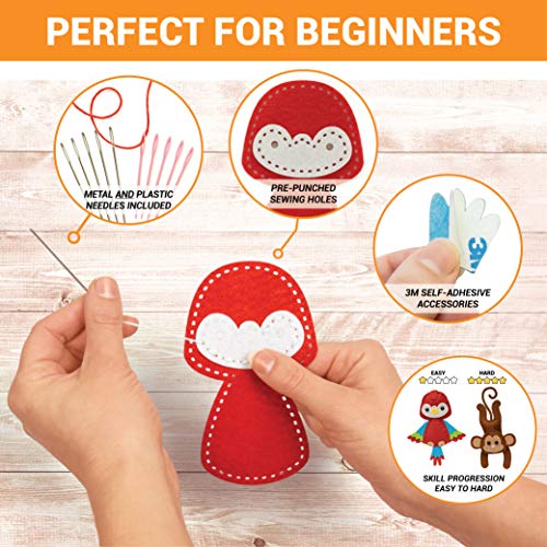 Craftorama Sewing Kit for Kids, Fun and Educational Wild Animal Craft Set for Boys and Girls Age 7-12, Sew Your Own Felt Animals Craft Kit for Beginners, 165 Piece Set - color: Wild Animals