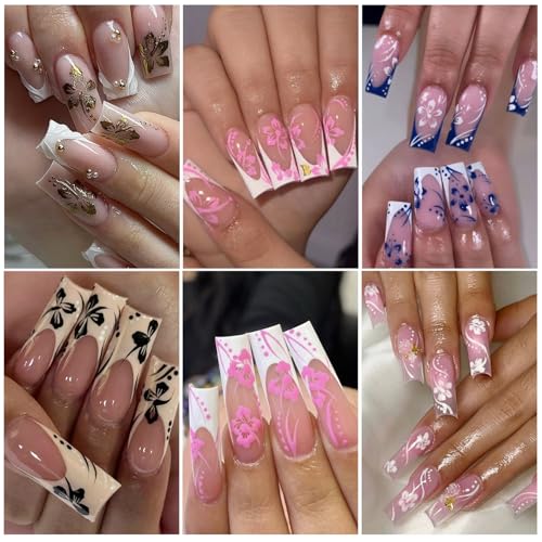 Flower Nail Stickers for Nail Art 12PCS Hibiscus Flowers Nail Decals 3D Self-Adhesive Tropical Nail Art Designs Pink Gold Petals Butterfly Sliders Summer Manicure Decoration DIY Supplies for Women - style: Hibiscus Flowers