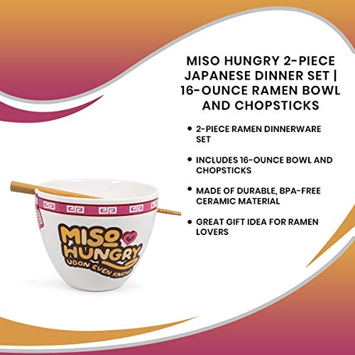 Toynk Miso Hungry Japanese Dinnerware Set | 16-Ounce Ramen Bowl and Chopsticks