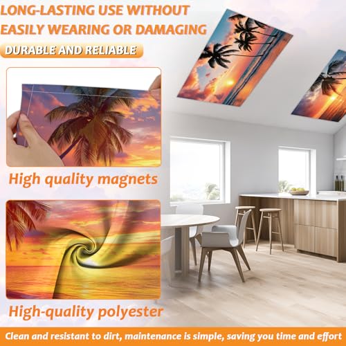 Wiooffen 6 Pcs Fluorescent Light Covers with 60 Magnets Decorative for Classroom Ceiling Light 4 x 2 Feet Magnetic Light Covers Filter Easy Install for Office Hospitals & Home(Orange Beach) - color: Orange Beach