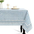 CPC Tablecloth 100% Cotton 60x90 Inch Indian Block Print Rectangle Table Cover, Washable Table Cloth for Weddings, Spring/Summer, Barbeque - Apatite Blue - color: Apatite Blue, size: 90" x 60" (Rectangular)