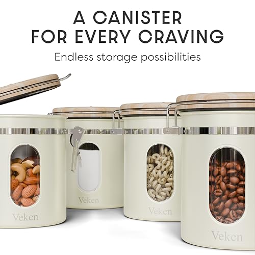 Veken Coffee Canister with Window, Airtight Stainless Steel Container, 16OZ - color: Cream, size: 16 oz