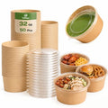 TOPtoper 50 Pcs 32 Oz Large Paper Bowls with Lids, Disposable Soup Serving Bowls Bulk Party Supplies for Hot/Cold Food, Soup (32 OZ) - size: 32 OZ