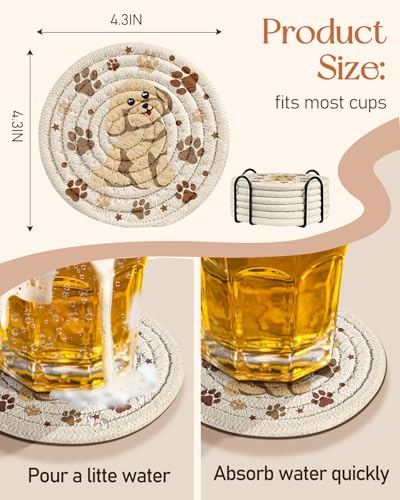 Absorbent Cup Coasters Set of 6 with Holder, Dog - color: Dog