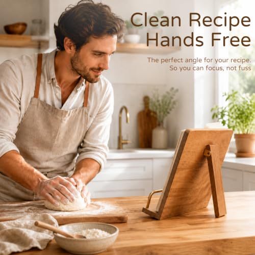 Cookbook Stand Holder for Kitchen Counter Decor - Wooden Recipe Book Holder