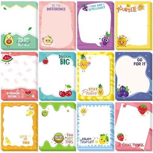 Chiisong 12 Pcs Fun Inspirational Sticky Notes Fruit Notepads - style: Motivational Fruit