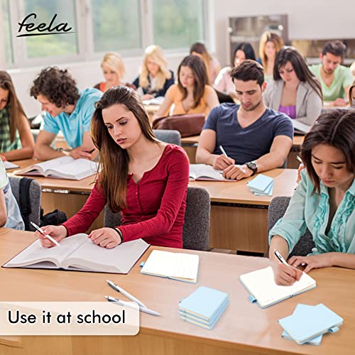 feela 6 Pack Pocket Small Notebooks Bulk, Mini Cute Memo Notepads Hardcover College Ruled Lined Journals with Pen Holder for Women Girls Office School, with 6 Black Pens, 3.5”x 5.5”, A6, Light Blue - color: A6 6 Light Blue