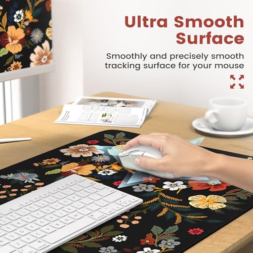 iCasso Desk Cover Mat, 4in1 Floral Large Mouse Pad with Wrist Rest - color: Flowers