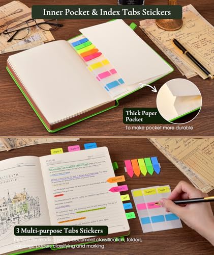 PAIBAS Lined Journal Notebook with 300 Page Numbered Pages, Vintage Leather - color: Light green, size: A5 (5.8in x 8.3in)