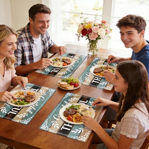 Peacoblue Placemats Set of 4,Faux Leather Thankful Blessed Board Design - style: Thankful Grateful Blessed Board