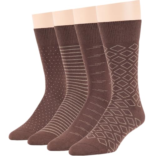 7BIGSTARS Men Cotton Patterned Crew Dress Socks 4-6 Pack, L 9-12 - color: 03b - Brown Assortment A42