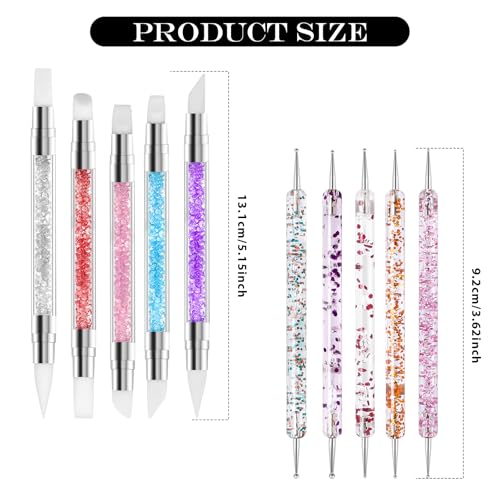 10PCS Nail Art Gel Carving Pen Rhinestone Handle Silicone Nail Art Pen Brushes for Design Foil Carving Drawing 3D Effect Shaping Drawing Dotting Tool - color: 10 pcs style C