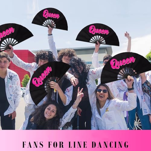 Maitys 2 Pack Foldable Fans for Rave Dancing,Black,Queen - color: Black, style: Queen