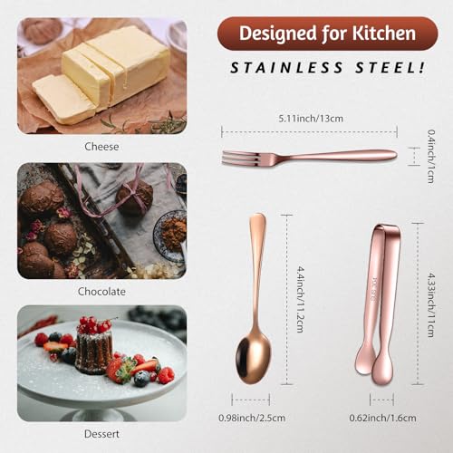 24 Pcs Mini Appetizers Forks and Spoons Tongs, Vivid Sharp Spoon, Rose Gold - color: Vivid Rose Gold, size: Sharp Spoon