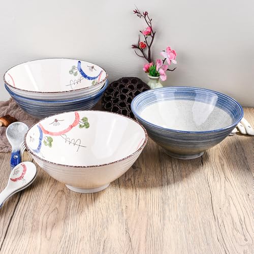 Ceramic Ramen Bowl Set of 2, 8.3‘’ Large Noodle Bowls with Floral Pattern - color: WC