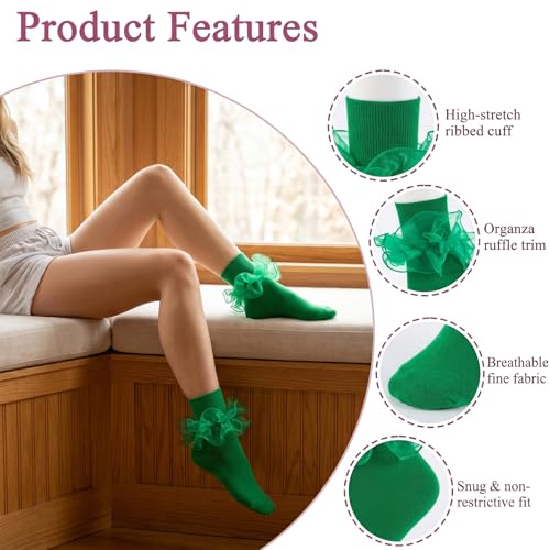 Big Ruffle Socks Women(Size 5-11) Turn Cuff Cotton Lace Frilly Socks - color: Pink,green,blue,red, size: 5-9