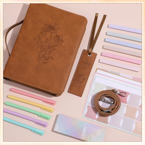 Justforjoyful Floral Brown Bible Cover Case Journaling Kit