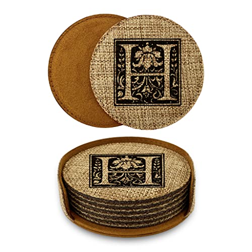Smile Art Design Family Monogram CUSTOM COASTER Set of 6 with base holder Round Burlap Material Family Name Personalized Prints Personalized Gifts House warming Wedding Gift Rustic Decor Style7 - color: Style 07, size: Set of 6 - Round Coaster