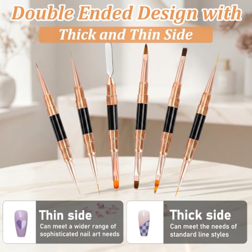 Dual-Ended Nail Art Liner Brushes(6PCS) - 5/7/10/15/19mm Precision Tips for Gel Polish Acrylic Painting, DIY Manicure and Cuticle Polish Mistake Correction, Black - color: Black-6Pcs