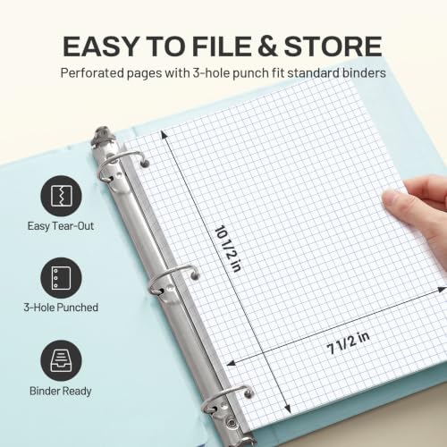 SUNEE Spiral Notebook, 1-Subject, Graph Ruled Paper, 8" x 10-1/2", 100 Sheets per Notebook, 3-Hole Punched Paper, Water Resistant Cover, Spiral Grid Notebooks for Work, Home, School, Writing, Black - color: Black