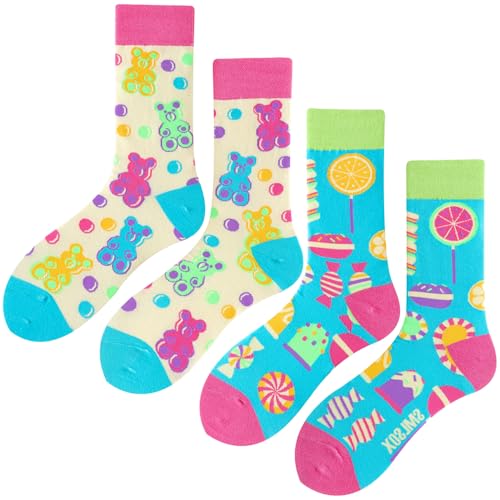 2 Pairs Cartoon Animal Crew Socks Fun Cotton Mid Calf Socks for Women - color: Candy