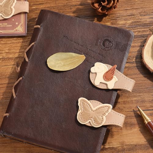 2PCS Vintage Magnetic Leather Bookmark, Leather Magnetic Bookmarks for Women, Magnetic PU Bookmarks Clip Book Accessories - style: Butterfly&Pony