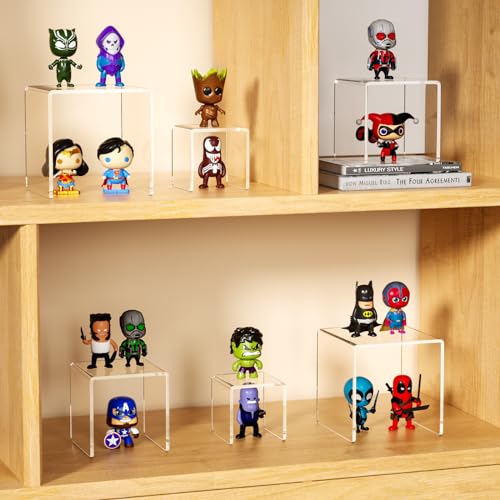 NIUBEE Acrylic Risers Display Stand 2 Set, Clear Display Risers Shelf,3x3x5 - size: (3,3,5)" x2Set