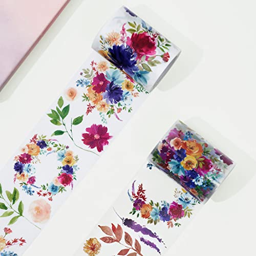 WT Pretty Florals Wide PET Tape, Single Roll, Original Designs, Floral Decorative Tape, Transparent Craft Tape for Bujo Planner & DIY Supplies, Watercolor Flowers - color: WT Pretty Florals Wide PET Tape