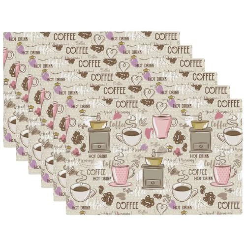 Rustic Coffee Print Placemats Washable Table Placemat Set of 6 - color: Light Gray, size: Set of 6