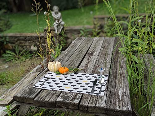 DaDa Bedding Woven Tapestry Heart Placemats – Set of 4 – Black & Gold Heart Pattern Table Mats for Dining Room – Rustic Farmhouse Valentine’s Day Decor & Everyday Kitchen Table Setting – 13" x 19" - color: Black, Yellow, White