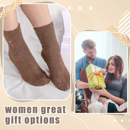 Geyoga 5 Pairs Fuzzy Bow Socks for Women Fluffy Slipper Gift - color: Neutral