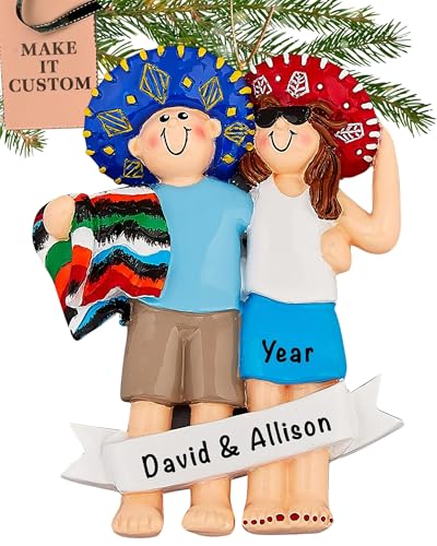 Personalized Mexico Ornament 2026 for Honeymooners, Vacation Souvenir - color: White & Blue Mexico