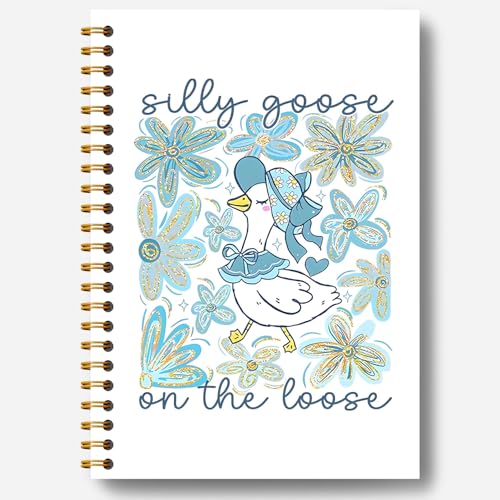 Guymn Blue Boho Floral Goose Notebook, Glitter Cute Goose Journal for Kids Girls, Geese Animal Lover Gifts Hardcover Spiral Notebooks Journals 5.5x8.3 Inch - color: Section 17